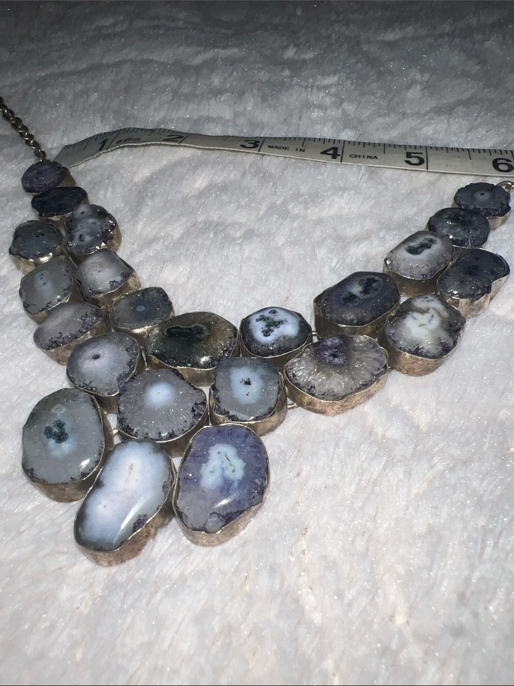 Gray Agate Statement Bib Necklace - natural geode breathtaking!!!